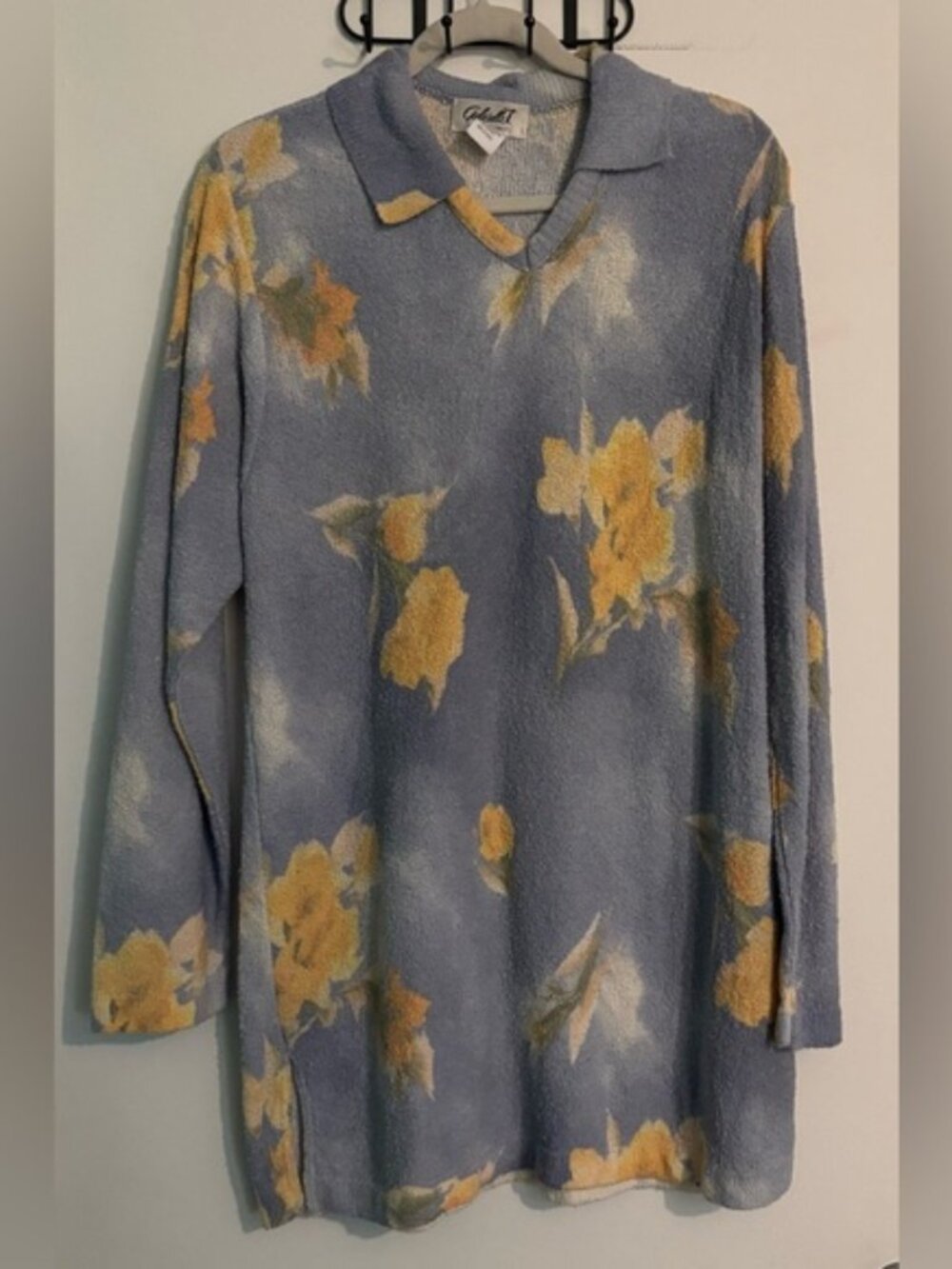 80s Vintage Gabriella T Womens Collared Long Sleeve Italian Floral Sweater Sz L